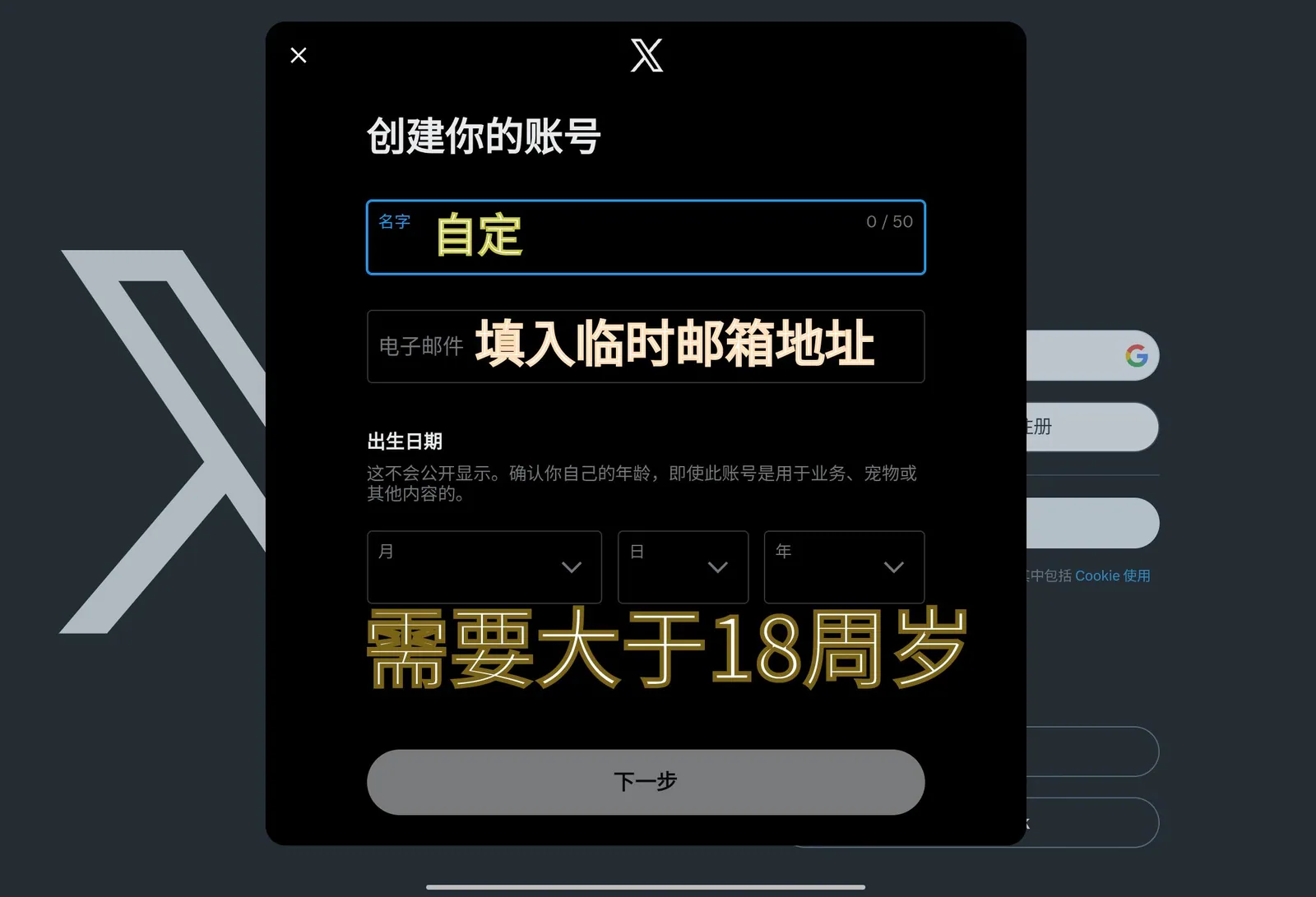 X输入信息页面